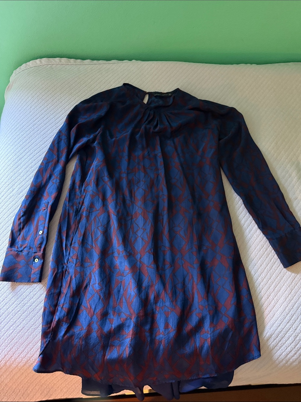 Zara Navy and Rust Geometric Mini Dress
